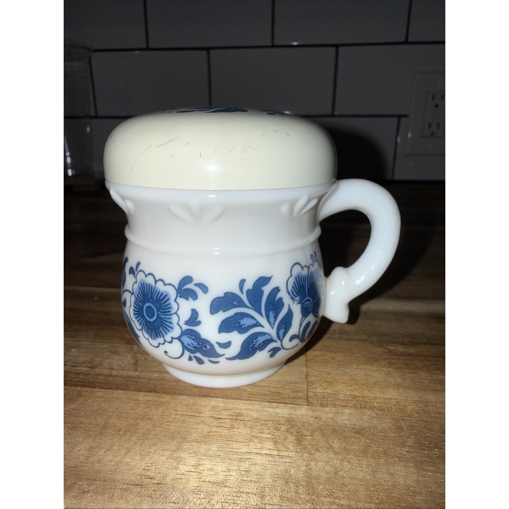 Vintage 1972 Avon Delft Blue Milk‎ Glass with Stopper Skin So Soft Container MCM